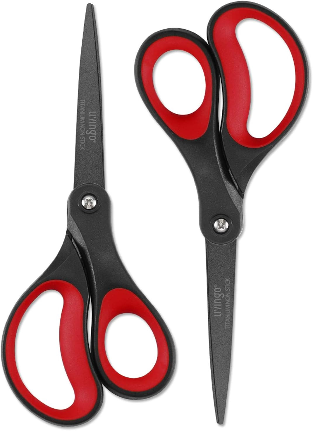 LIVINGO 2 Pack 8" Titanium Non-Stick Scissors, Professional Stainless Steel Comfort Grip, All-Purpose, Straight Office Craft Scissors for DIY(Red/Black) | Amazon (US)