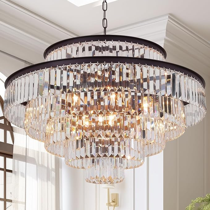 6-Tier Large Gold Crystal Chandeliers 31" Modern Luxury Chandeliers for Staircase K9 Crystal High... | Amazon (US)