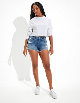 AE Dream Curvy Denim Midi Short | American Eagle Outfitters (US & CA)
