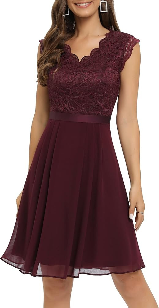 Dressystar Women's V Neck Sleeveless Lace Bridesmaid Dress Wedding Party Gown | Amazon (US)