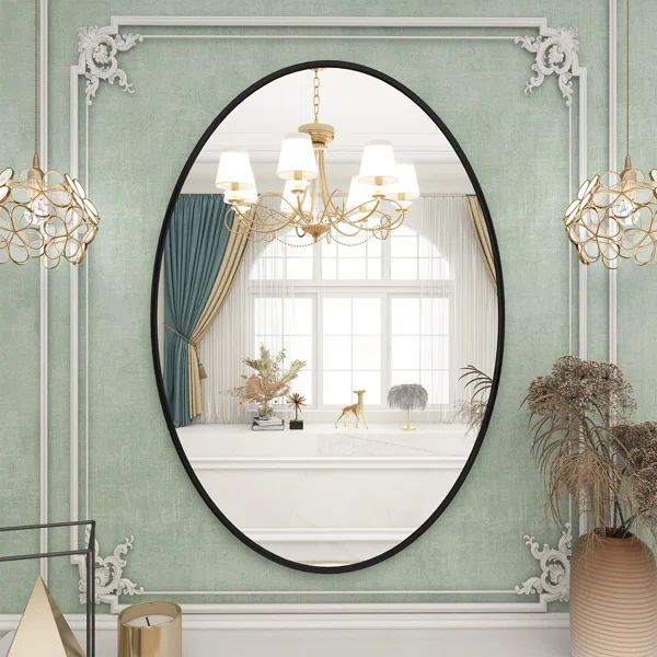 Oval Bathroom Mirror Wall Mirror Hanging Vanity Mirror, Black | Wayfair Professional
