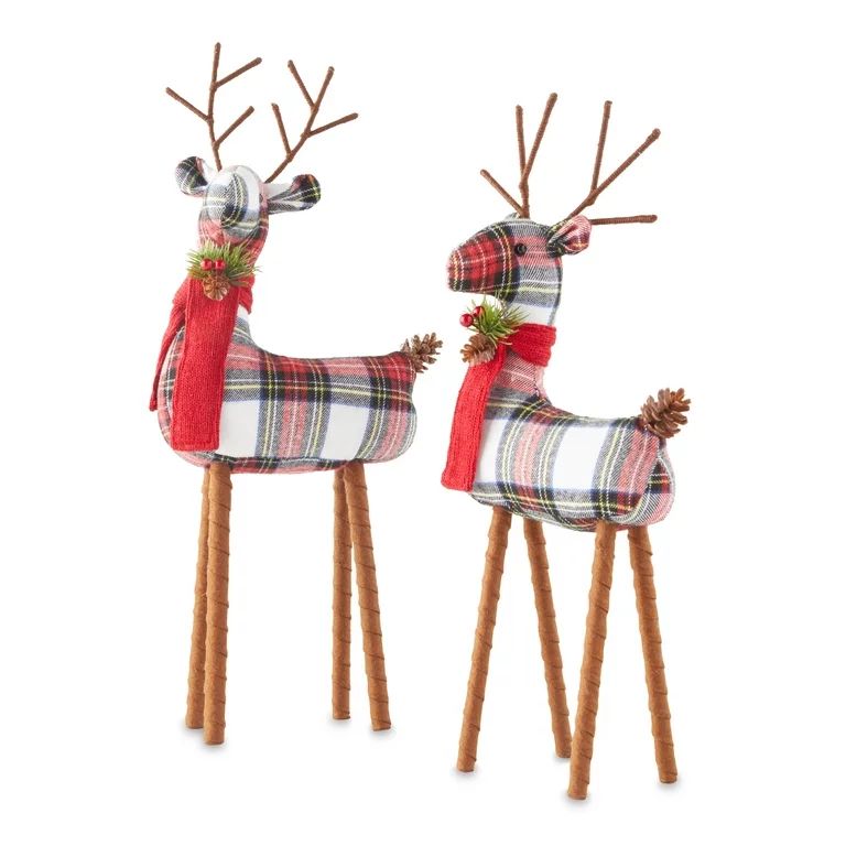 Holiday Time Plaid Fabric Christmas Reindeer, Set of 2 - Walmart.com | Walmart (US)