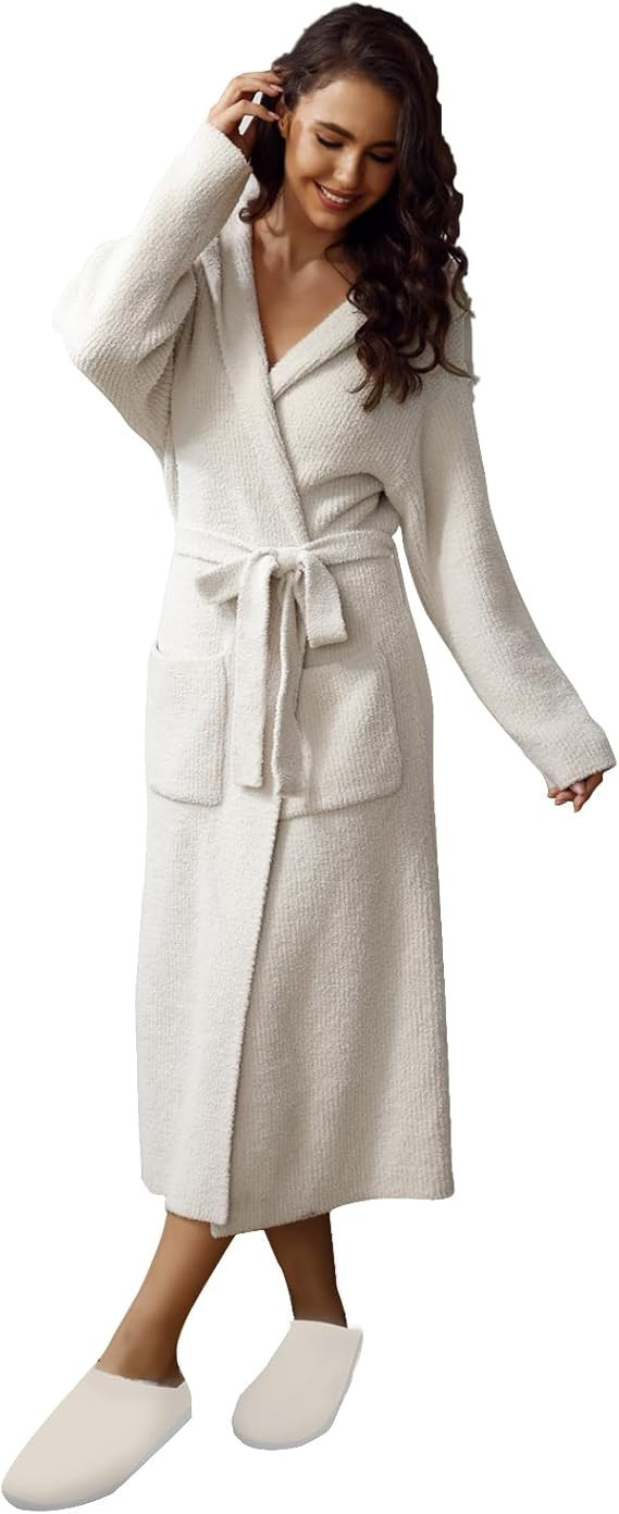 MH MYLUNE HOME Ultra Soft Robe With Pockets, Spa Bathrobe Loungewear Calf-Length, Plush Fuzzy Flu... | Amazon (US)