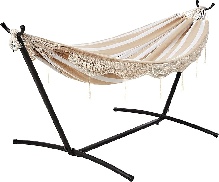 Amazon Basics Double Hammock with 9-Foot Space Saving Steel Stand and Carrying Case, 2 Person, 45... | Amazon (US)