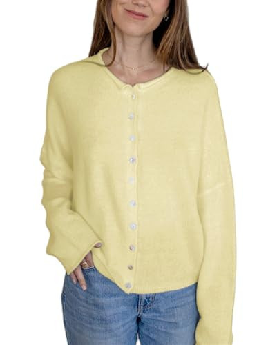 Women Casual Cardigan Sweater Lightweight Loose Crewneck Button Down Long Sleeve Basic Knit Tops | Amazon (US)