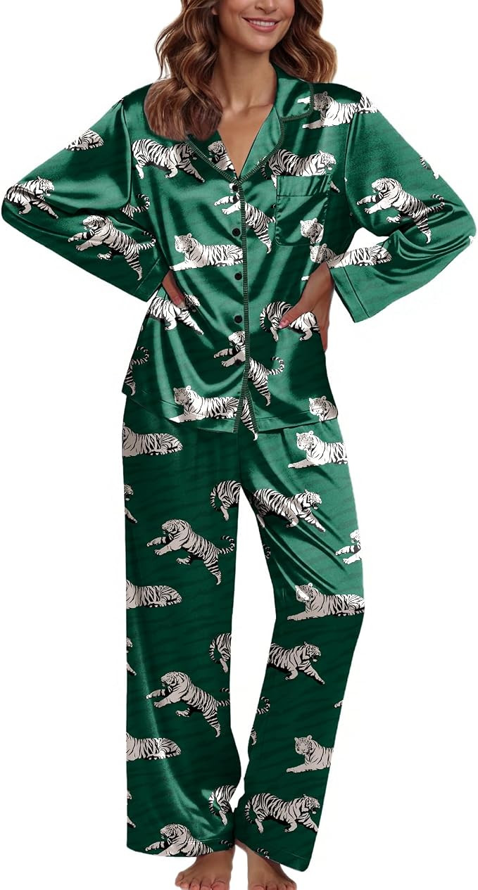 Ekouaer Pajamas for Women Set Silk Pjs 2 Piece Satin Sleepwear Long Sleeve Button Down Lounge Set... | Amazon (CA)