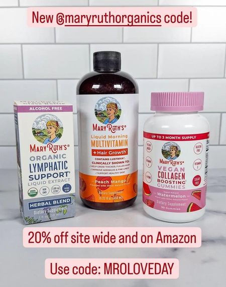 20% off site wide and on Amazon: MROLOVEDAY


MaryRuth Organics, vitamins, multivitamins, health, 

#LTKsalealert #LTKfindsunder50 #LTKfamily