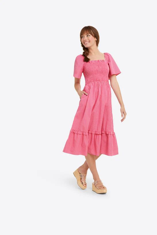 Deana Smocked Dress in Pink Stripe | Draper James (US)