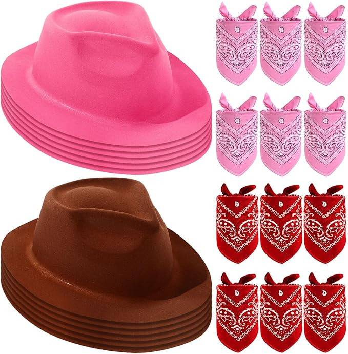 24 Pieces Western Cowboy Hat Set, Felt Cowboy Themed Party Hats with Paisley Bandanas for Adult K... | Amazon (US)