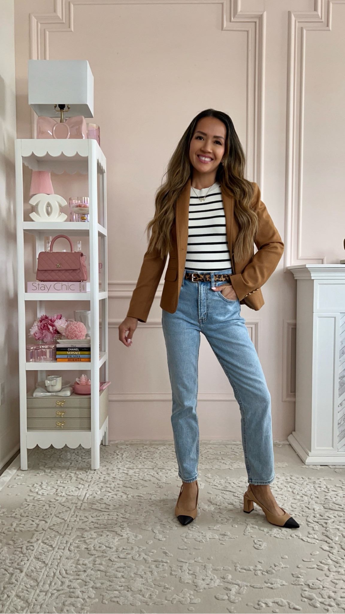 camel blazer - 00p

striped bodysuit - XXS

Jeans - 23 short 

#LTKSaleAlert #LTKFindsUnder100 #LTKFindsUnder50