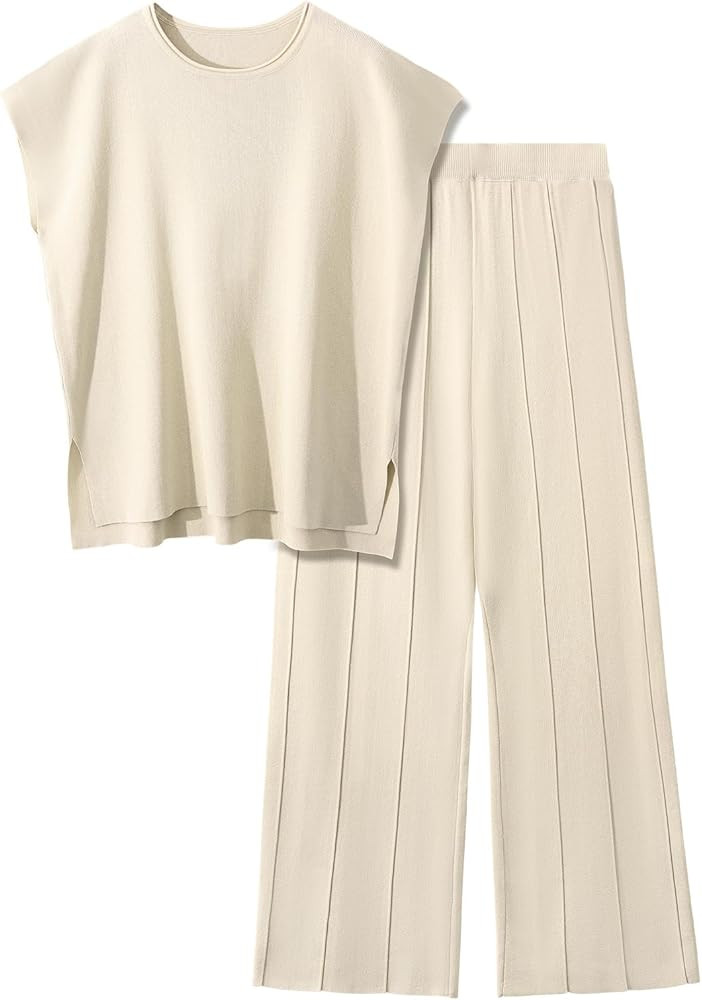 PASUDA 2 Piece Outfits for Women Tracksuits Sweater Sets Lounge Wear Sets Knit Pullover Tops Elas... | Amazon (UK)