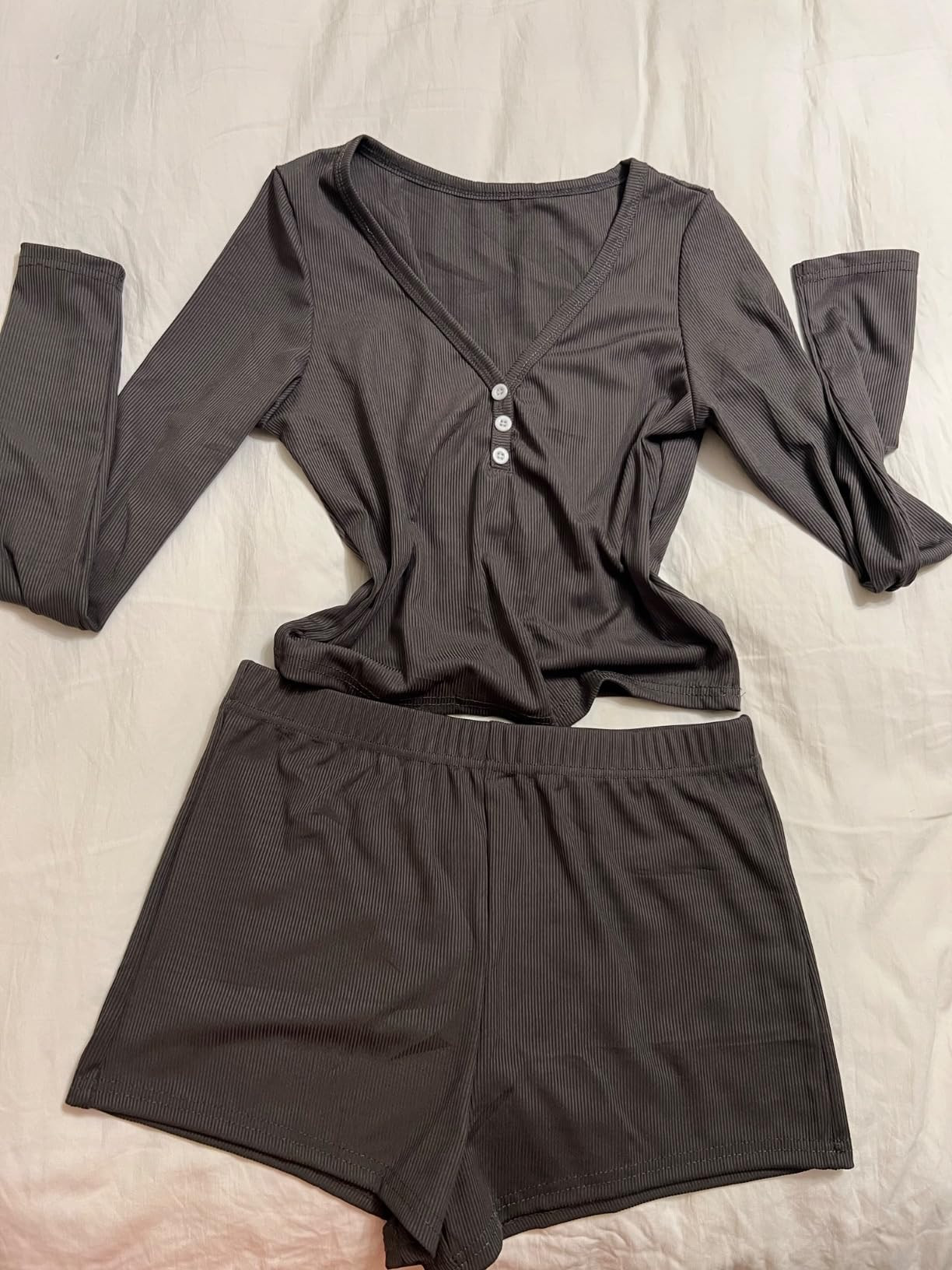 RUEWEY Womens Ribbed Knit Pajama Sets Long Sleeve Top and Shorts Matching Lounge Set PJ Set 2 Pie... | Amazon (US)