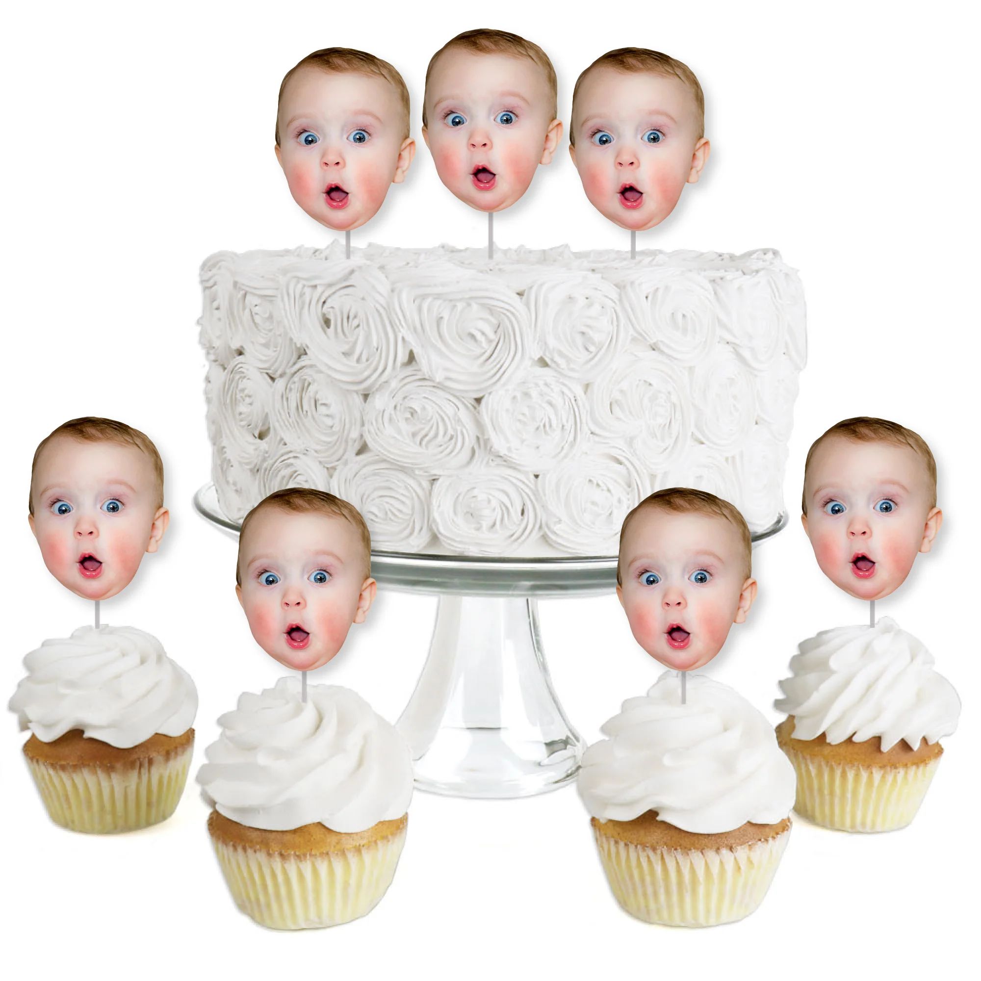 Fun Face Cutout Dessert Cupcake Toppers - Custom Photo Head Cut Out Clear Treat Picks - Upload 1 ... | Big Dot of Happiness