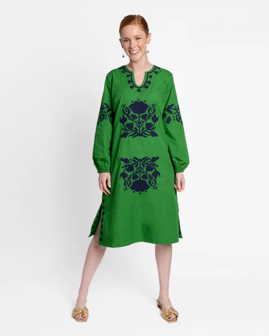 Kris Midi Dress Green Navy | Frances Valentine
