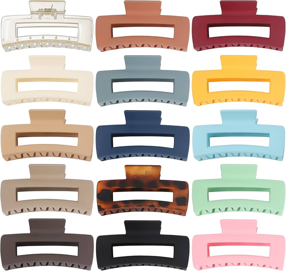 Luraseea 15 Pack Hair Claw Clips Big Hair Clips 4.1 Inch Rectangular Claw Clips for Women and Gir... | Amazon (US)