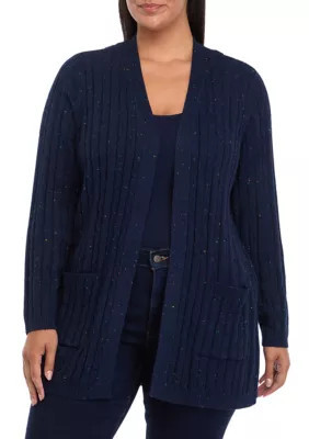 Kim Rogers Women's Plus Size Long Sleeve Cable Knit Cardigan, Navy Blue, 2X | Belk