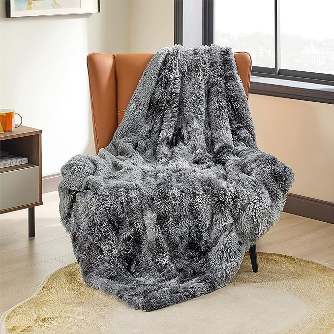 Amazon.com: Bedsure Faux Fur Throw Blanket Grey - Tie-dye Fuzzy Fluffy Super Soft Furry Plush Dec... | Amazon (US)
