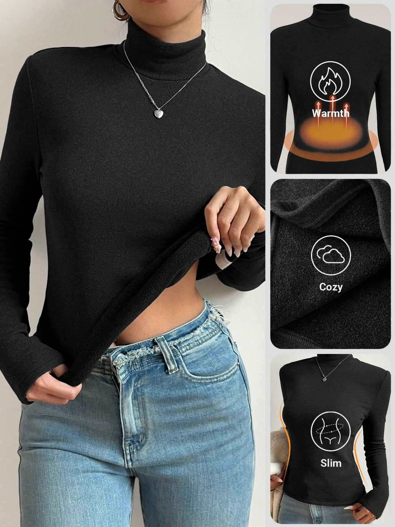 SHEIN BASICS Basic Turtleneck Slim Long Sleeve Solid Color Women's Top For Fall And Winter, Upgra... | SHEIN