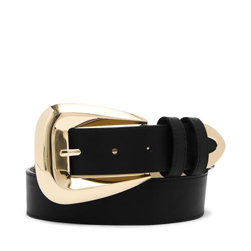 Steve Madden Women's Black Everday Casual Dress Pant Belt with Puffy Buckle, Black, L | Amazon (US)