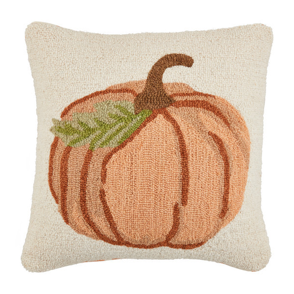 Mud Pie Square Pumpkin Hooked Pillow in Cream | 100% Polyester | Mud Pie