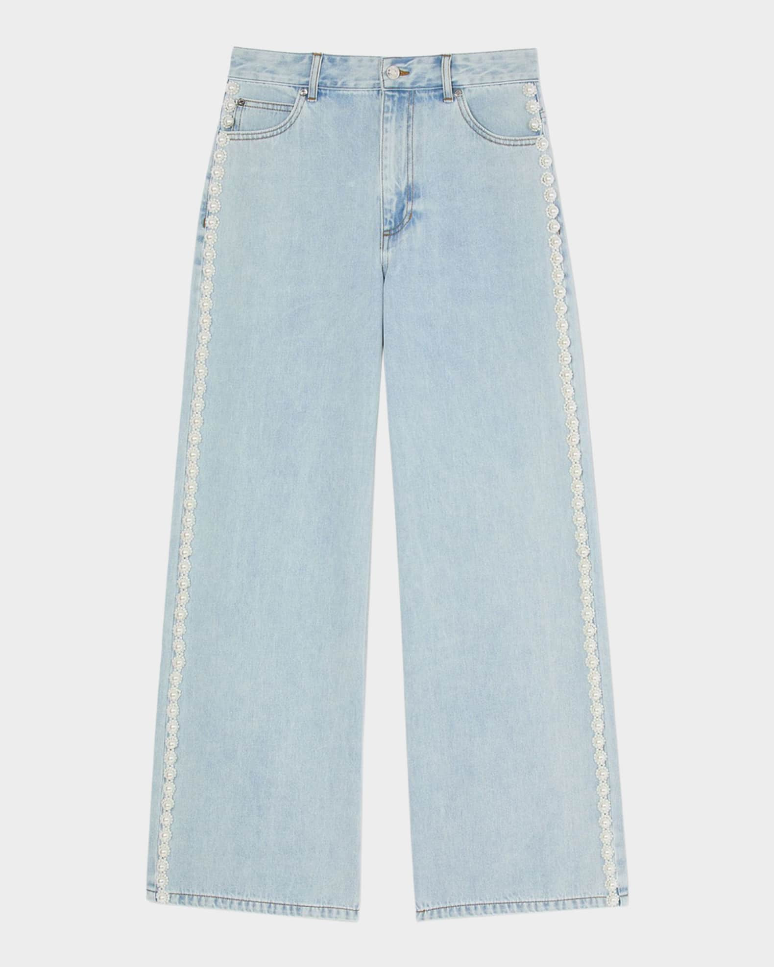 Sandro Malcolm Faded Floral Beaded Jeans | Neiman Marcus