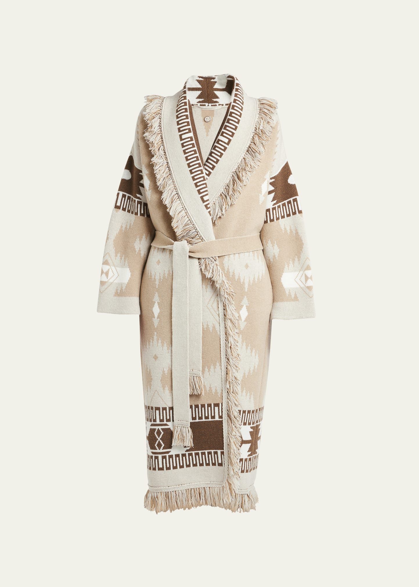 Alanui Icon Jacquard Fringe Belted Wool Coat | Bergdorf Goodman