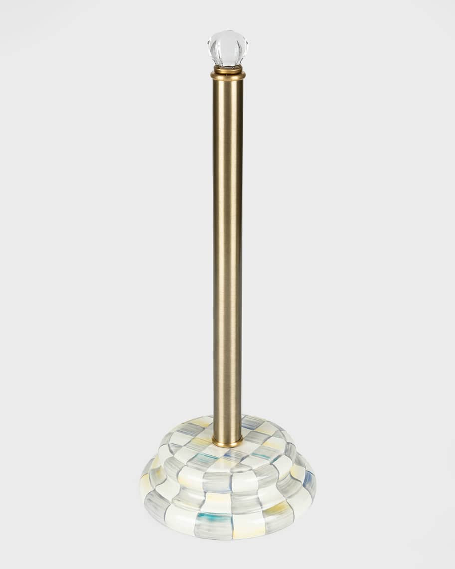 MacKenzie-Childs 18" Sterling Courtly Check Enamel Toilet Paper Storage | Neiman Marcus