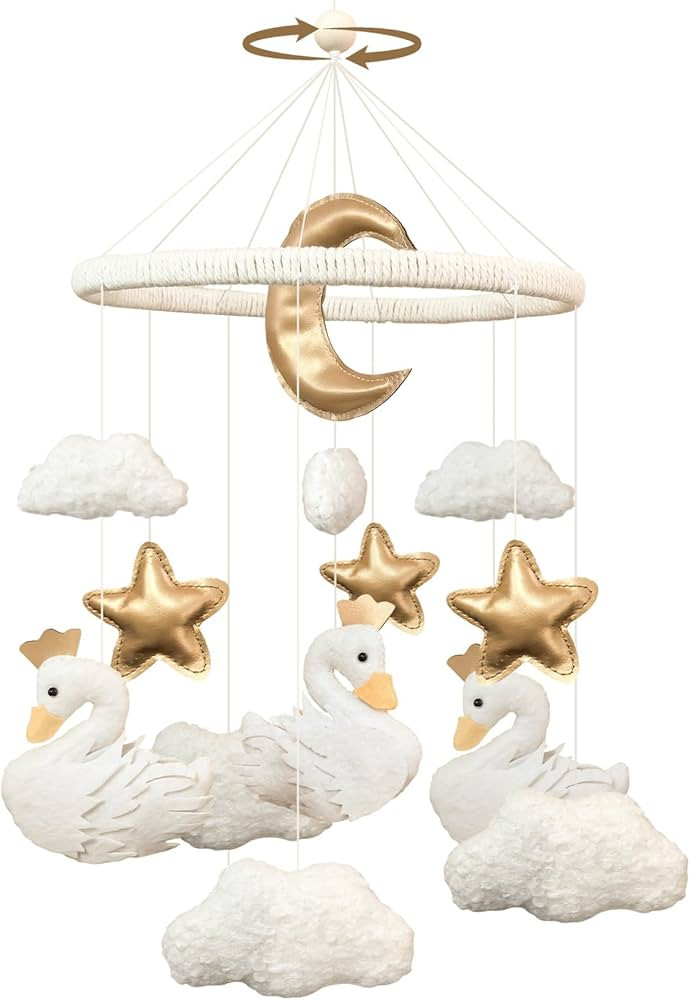 Swan Baby Crib Mobile Boho Nursery Decor for Boys and Girls Handmade Cloud Baby Mobile for Crib F... | Amazon (US)