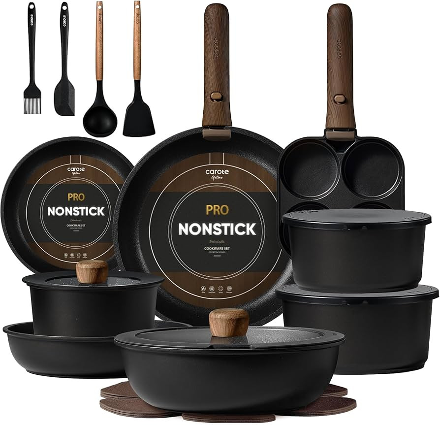 CAROTE 25pcs Pots and Pans Set Non Stick, Cookware Sets, Kitchen Set, Oven/Dishwasher/Fridge Safe... | Amazon (US)