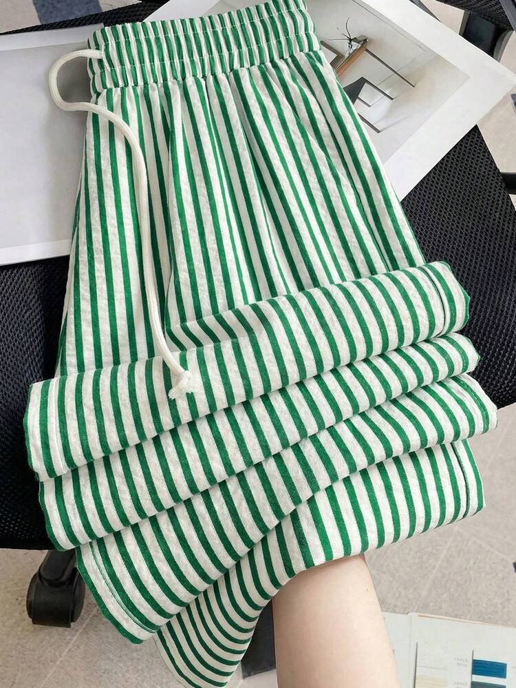 Straight Leg Pants, Striped Casual Trousers With Elastic Waist, Pockets, Drawstring, Suitable For Office, Business, Vacation, Daily Wear, School, Travel, New Arrival | SHEIN