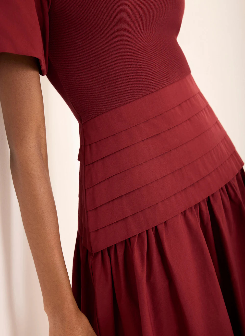 Burgundy Cotton Blend Midi Dress | Mint Velvet