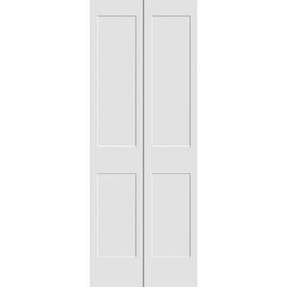 24 in. x 80 in. Solid Wood Primed White Unfinished MDF 2-Panel Shaker Bi-Fold Door with Hardware | The Home Depot