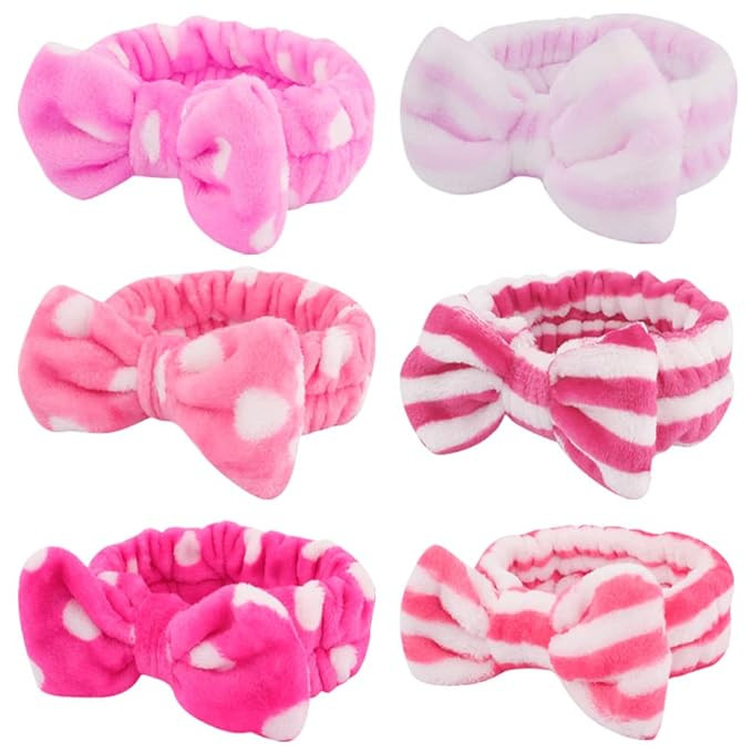 WHAVEL 6 Pack Pink Spa Headband Makeup Headbands Soft Skincare Headbands Bow Face Wash Headbands ... | Amazon (US)