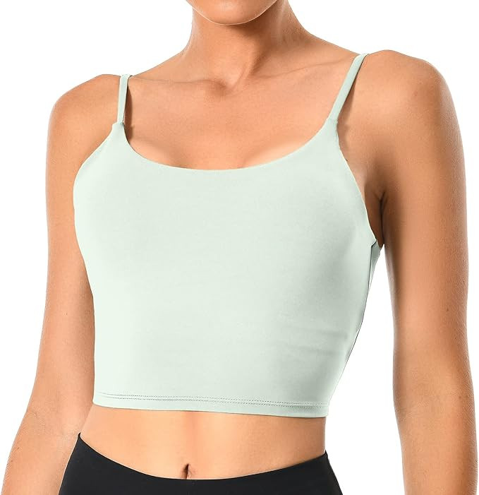 Colorfulkoala Women's Spaghetti Strap Sports Bra Longline Padded Workout Crop Tank Tops | Amazon (US)