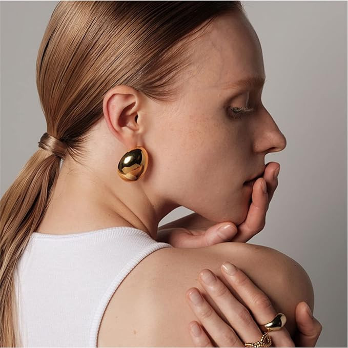 Chunky Gold Hoop Earrings for Women, Lightweight Waterdrop Hollow Open Hoops Tear Drop Silver Gol... | Amazon (US)