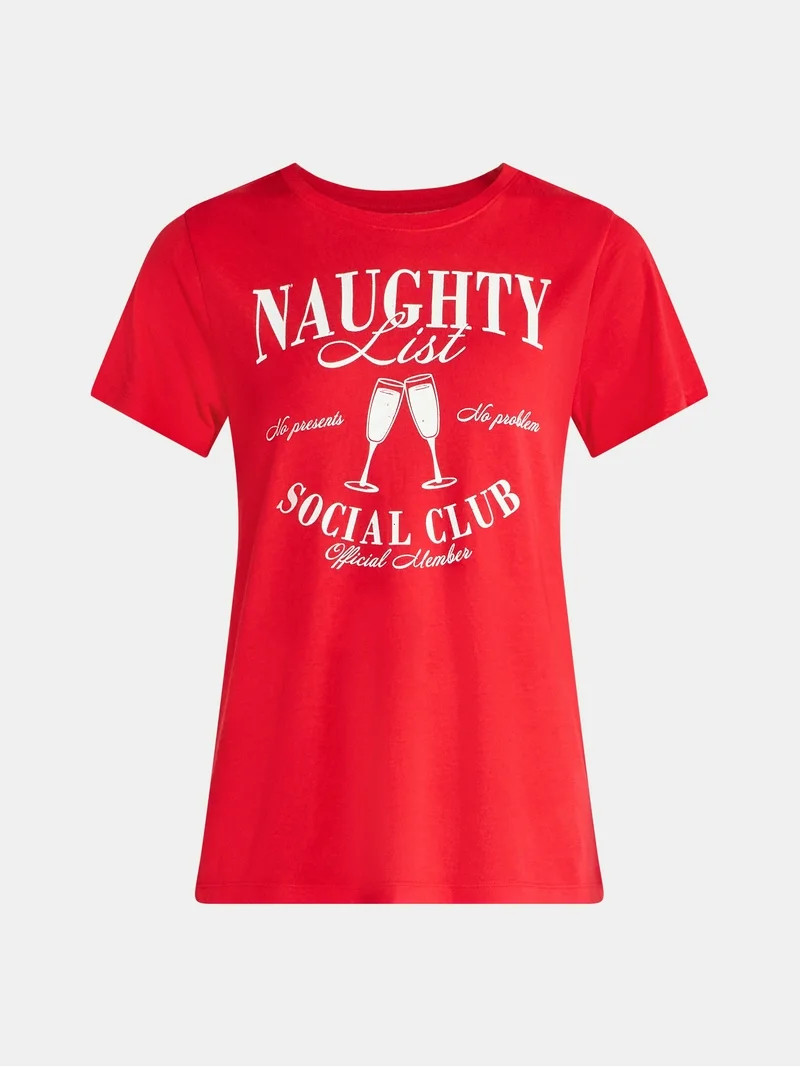 Christmas Women's Naughty List Graphic Tee from Holiday Time, Sizes S-XXXL - Walmart.com | Walmart (US)