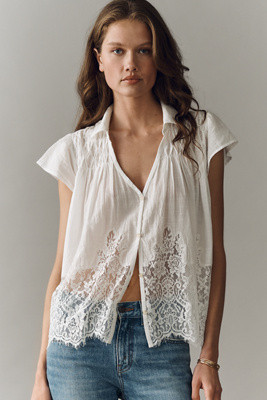 By Anthropologie Cotton Lace Buttondown Shirt | Anthropologie (US)