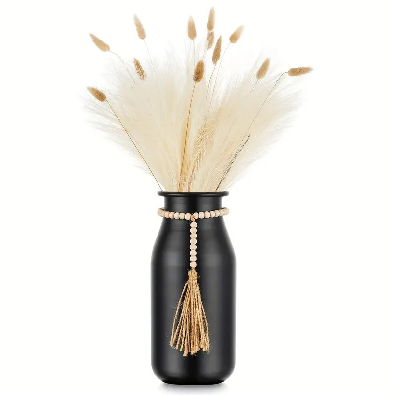 1pc Black Decorative Flower Vase, Boho Vase With Bead Strings For Pampas Grass, Vintage Metal Vas... | Temu Affiliate Program