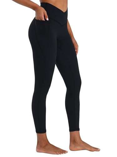 Sunzel Butt Lifting Scrunch Leggings for Women with Pockets No Front Seam Crossover Workout Booty Yoga Pants Tummy Control 25" Inseam Black Small | Amazon (US)