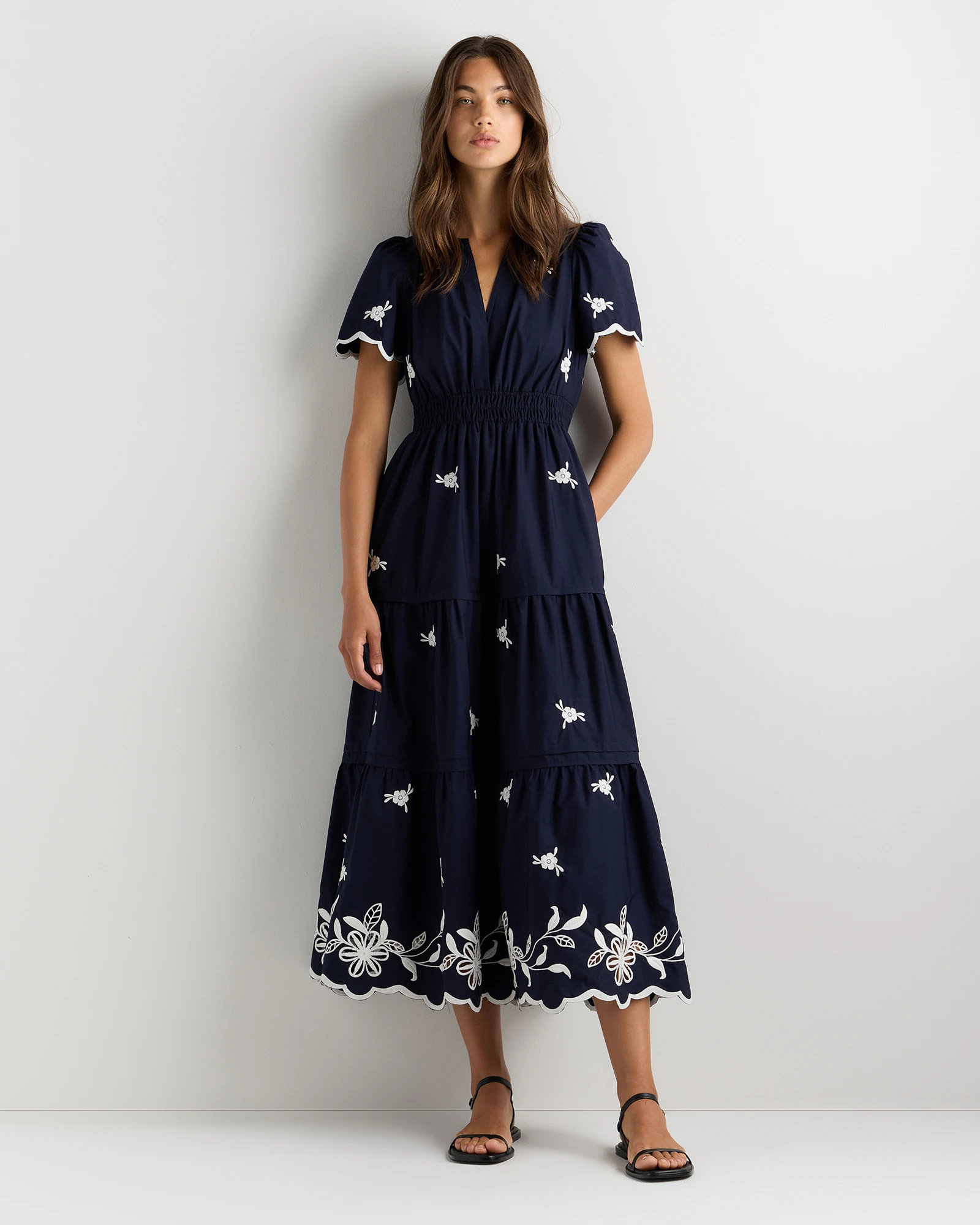 100% Organic Cotton Poplin Embroidered Tiered Maxi Dress | Quince