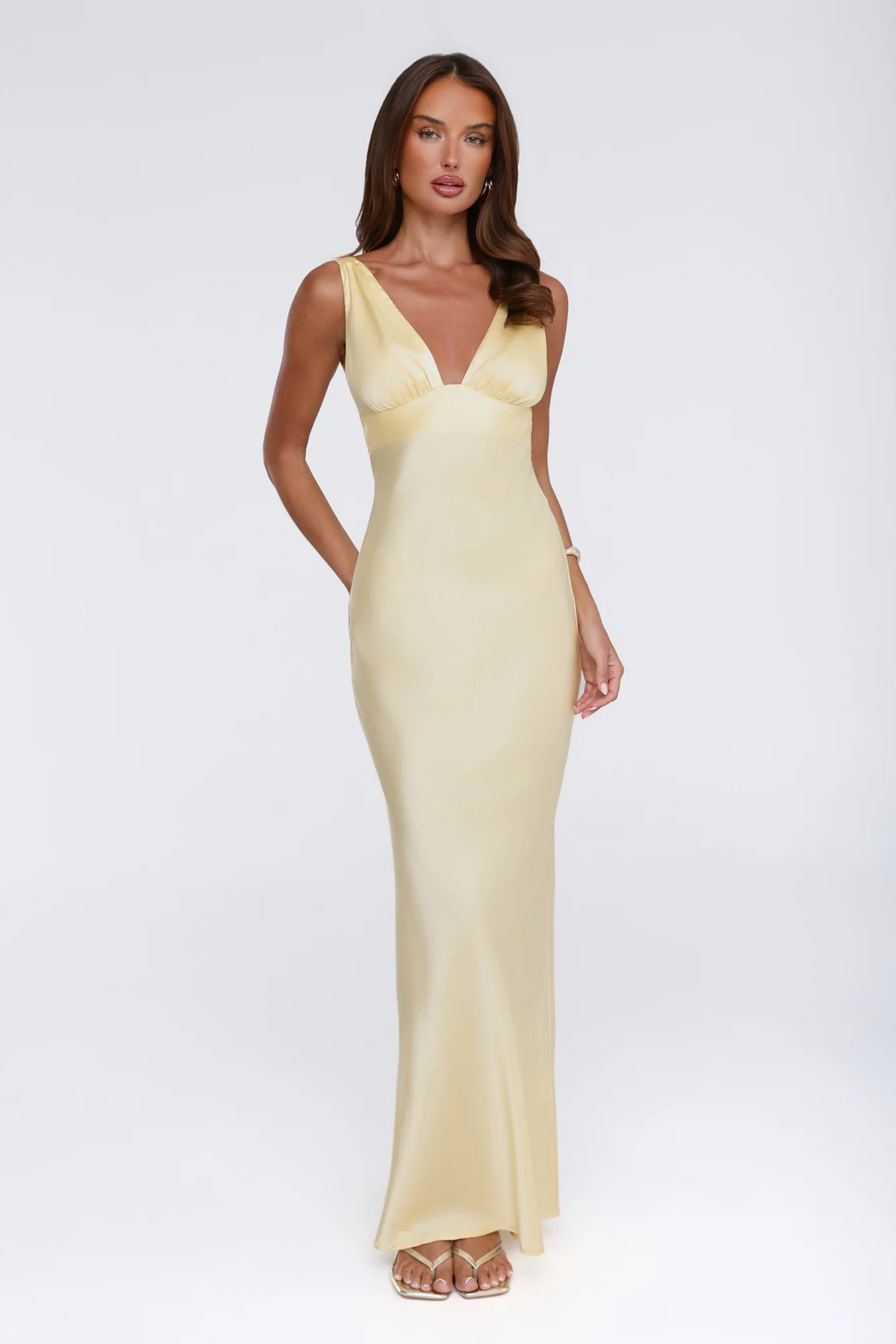 Polished Affair Satin Maxi Dress Butter | Hello Molly (US)