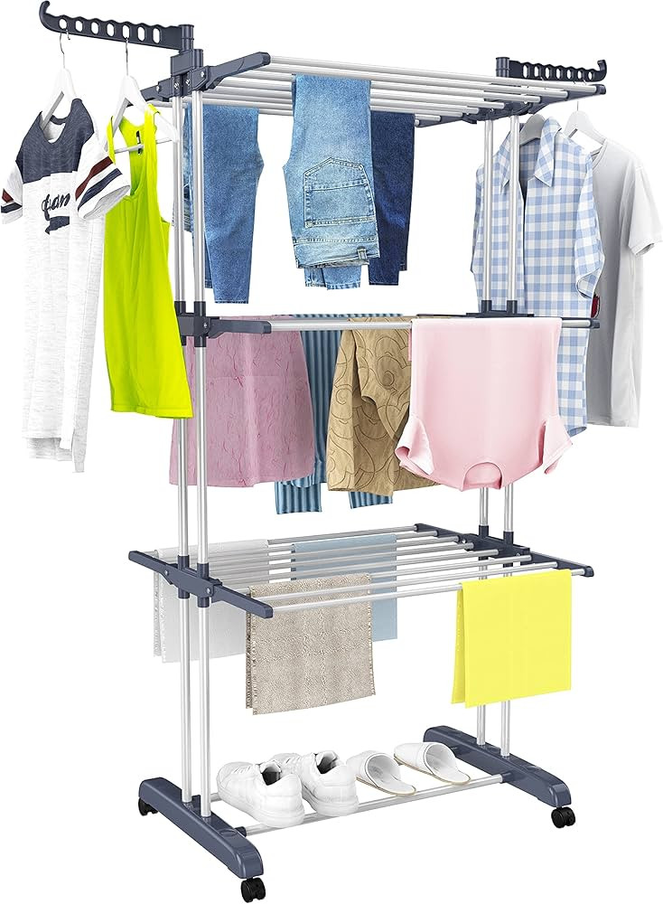 HOMIDEC Clothes Drying Rack, Oversized 4-Tier(67.7" High) Foldable Stainless Steel Movable Drying... | Amazon (US)