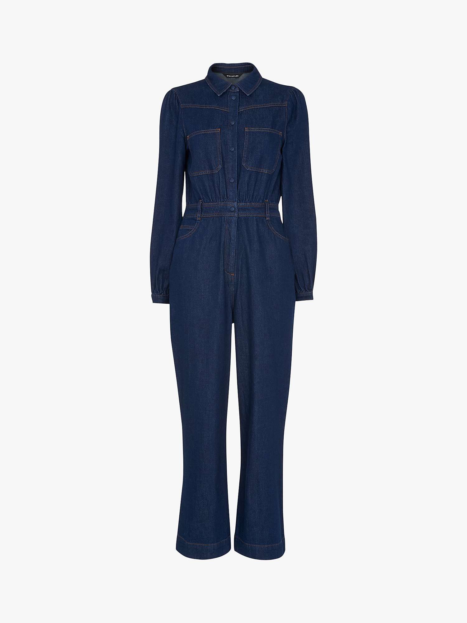 Whistles Lilly Denim Jumpsuit, Blue | John Lewis (UK)