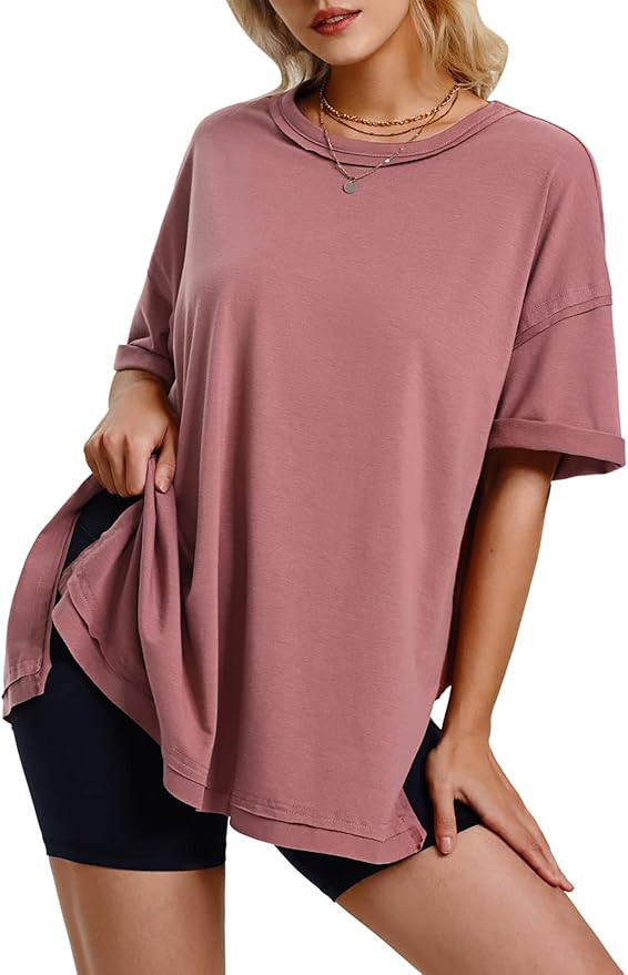 EXLURA Womens Summer Oversized T Shirts 2025 Casual Short Sleeve Loose Maternity Tops Crewneck Tu... | Amazon (US)