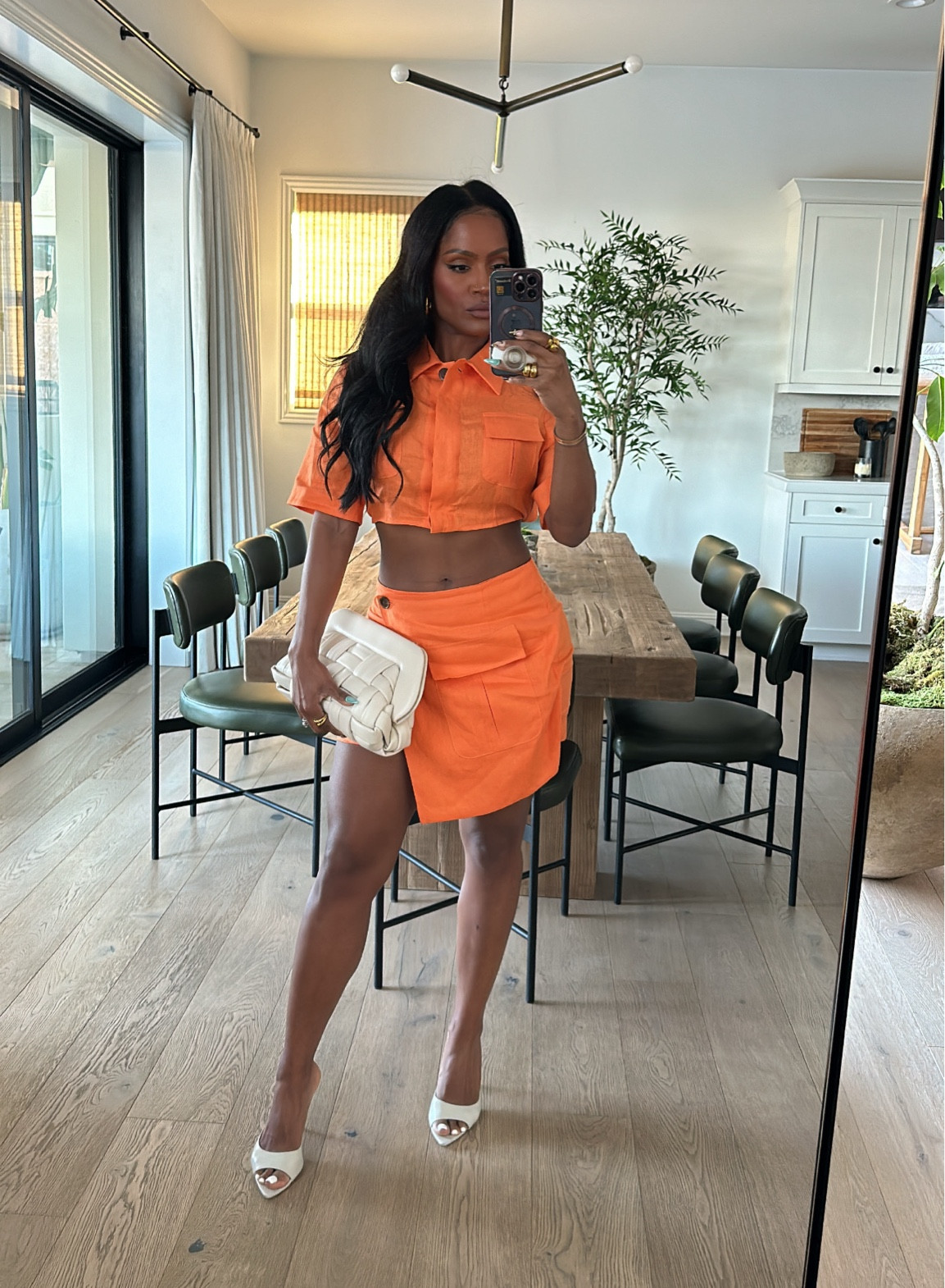 Coral outfit for a bridal shower or brunchh