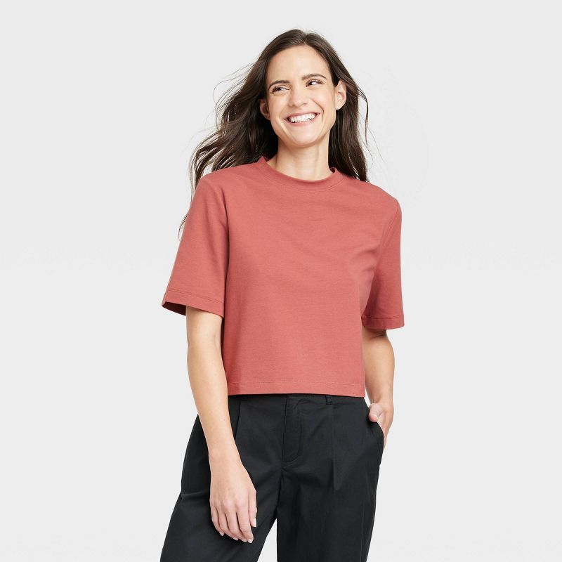 Women's Elbow Sleeve Boxy Cropped T-Shirt - A New Day™ | Target