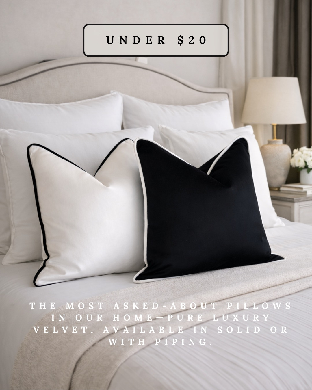 UNDER $20 LUXURY VELVET PILLOWS — DESIGNER LOOK FOR LESS! These are hands-down the most asked-about pillows in our home. The velvet fabric looks and feels incredibly luxe, the contrast piping gives them that high-end designer finish, and they elevate any bed or sofa instantly. I love that they’re available in solid or piped options, mix beautifully with neutrals, and look far more expensive than they are. Such an easy, affordable way to refresh a space.

#Amazon #TheHillaryStyle #DesignerLookForLess #LuxuryPillows #VelvetPillows #NeutralHome #BedroomInspo #AffordableLuxury #ModernOrganicDecor 

 #LTKU #LTKOver40 #LTKHome