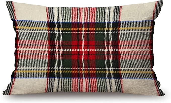 Pillow Covers Plaid 12" x 20" Farmhouse Rustic Décor Lumbar Pillow Covers Scottish Tartan Red an... | Amazon (US)