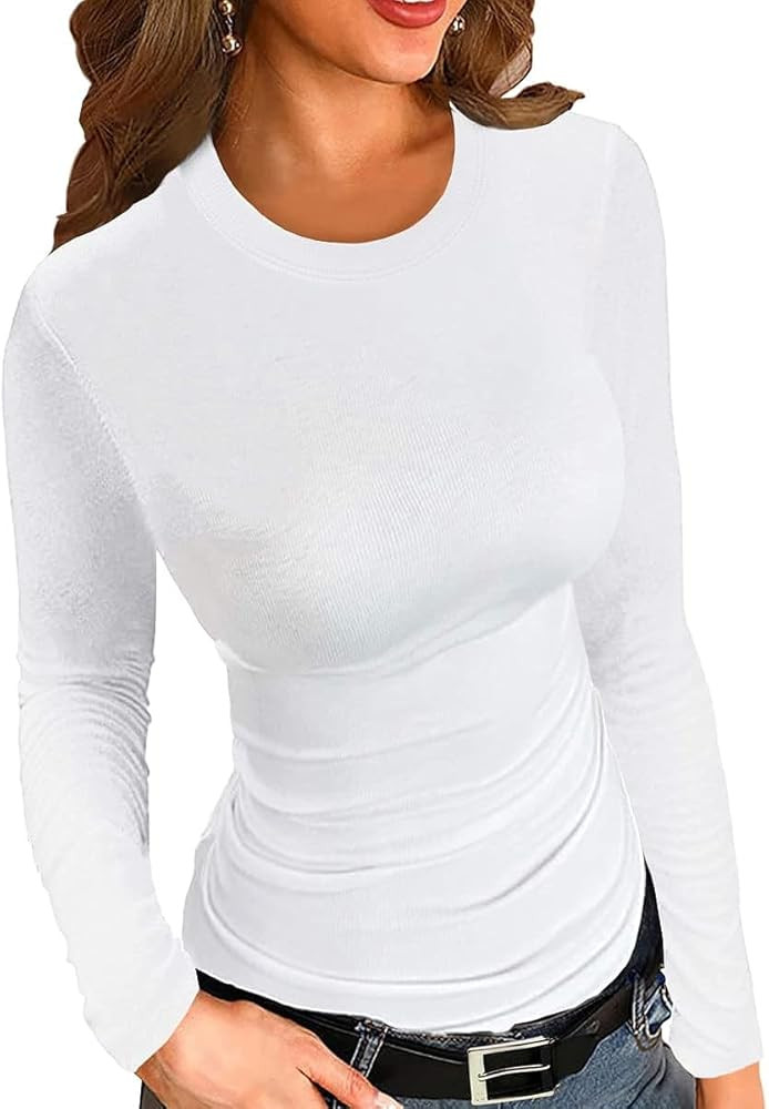 ZAWAPEMIA Womens Crew Neck Long Sleeve Stretchy Slim Fitted T Shirt Casual Trendy Clothing Basic ... | Amazon (CA)