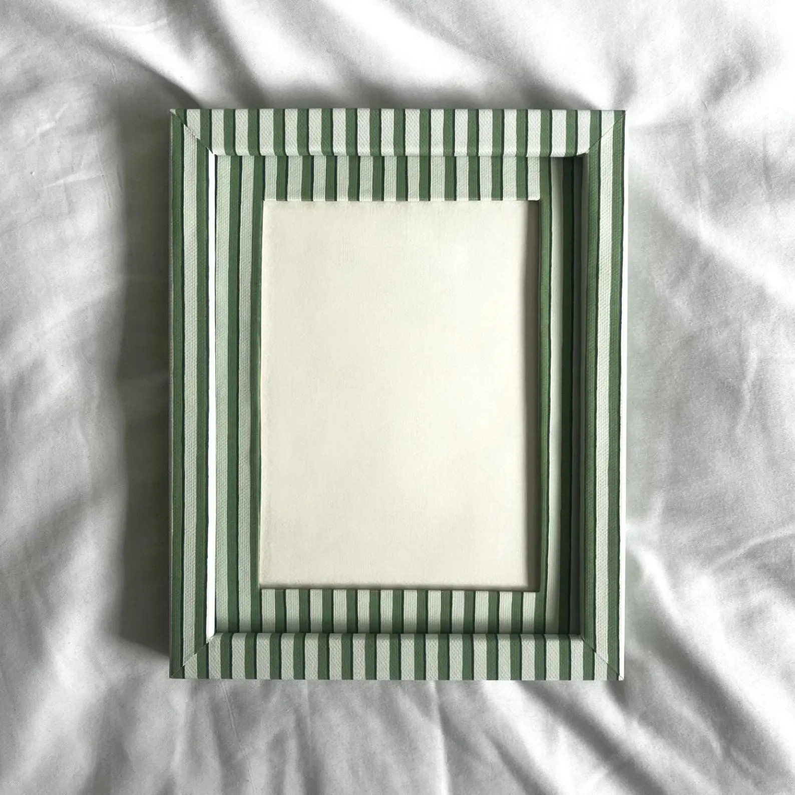 Green Stripe Fabric Frame – Hand-Wrapped Picture Frame – Fresh Country House Style Decor | Etsy (US)